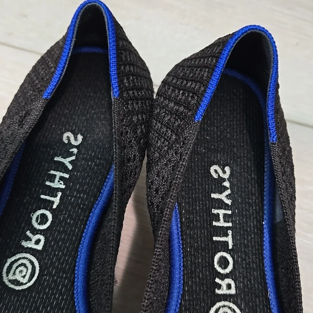 Rothy's Women Black Knit Ballet Flats with Blue Trim Shoes Sz 9.5